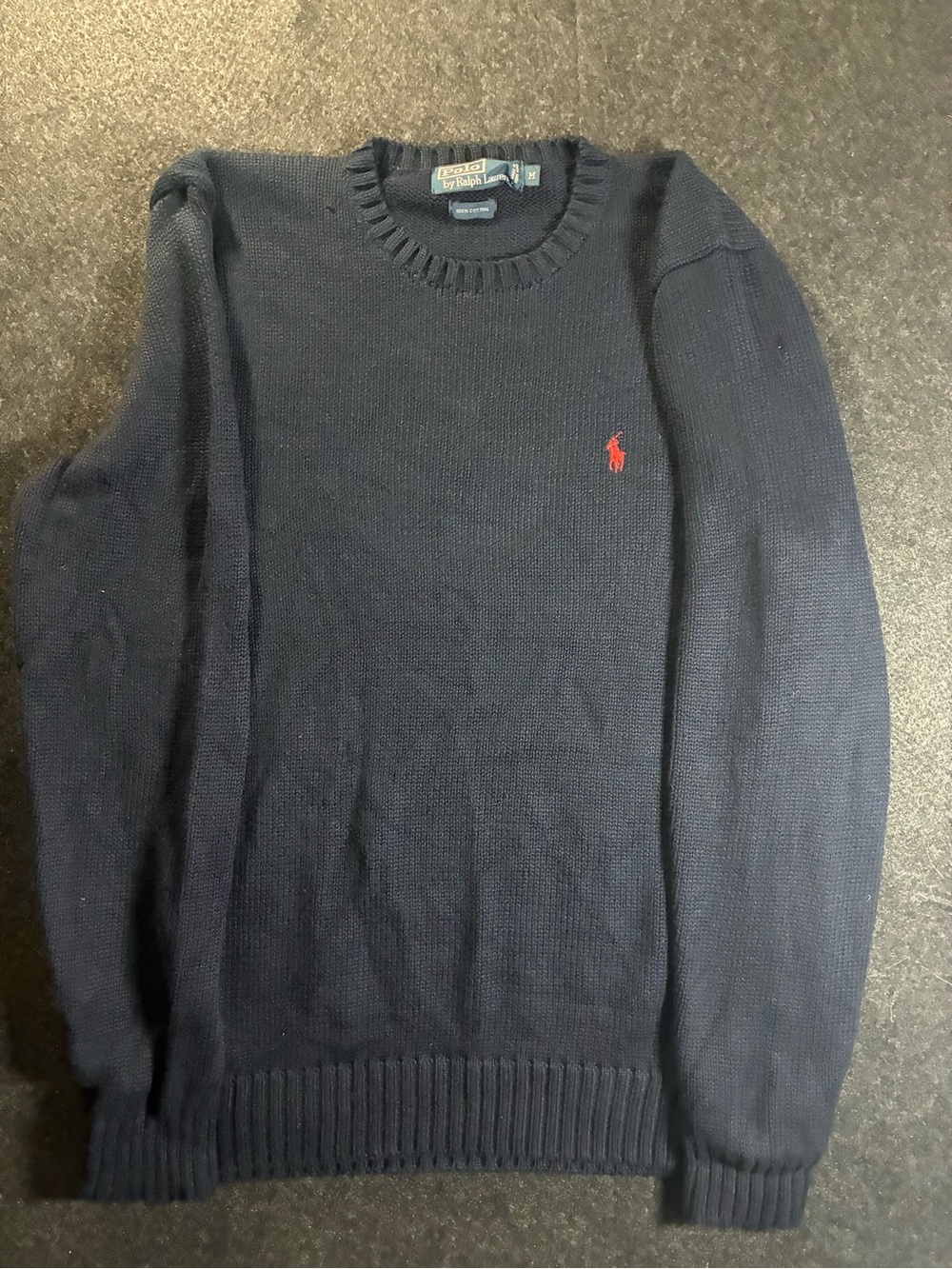 Ralph Lauren Navy Crewneck Sweater with Red Pony Embroidery